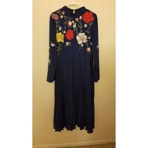 ASOS pleated high neck embroidered midi dress